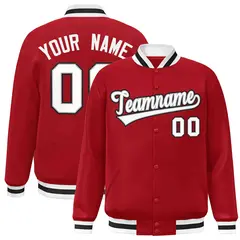 Red White-Gray Classic Varsity Full-Snap Letterman Jacket
