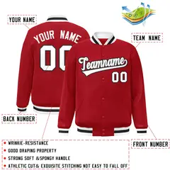 Red White-Gray Classic Varsity Full-Snap Letterman Jacket 2