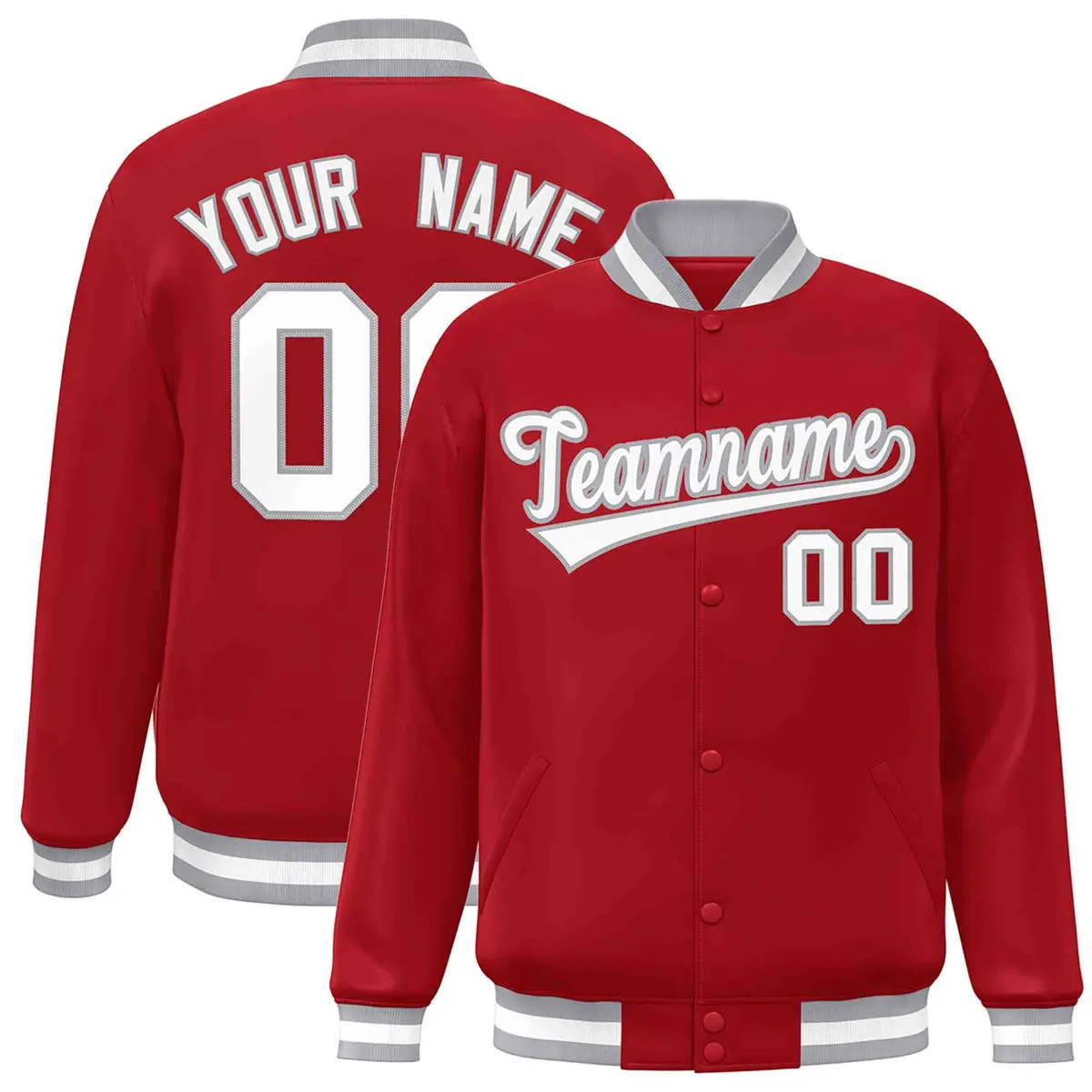 Red White-Gray Classic Varsity Full-Snap Letterman Jacket
