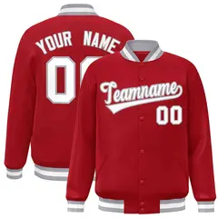 Red White-Gray Classic Varsity Full-Snap Letterman Jacket 1