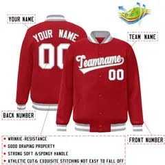 Red White-Gray Classic Varsity Full-Snap Letterman Jacket 2