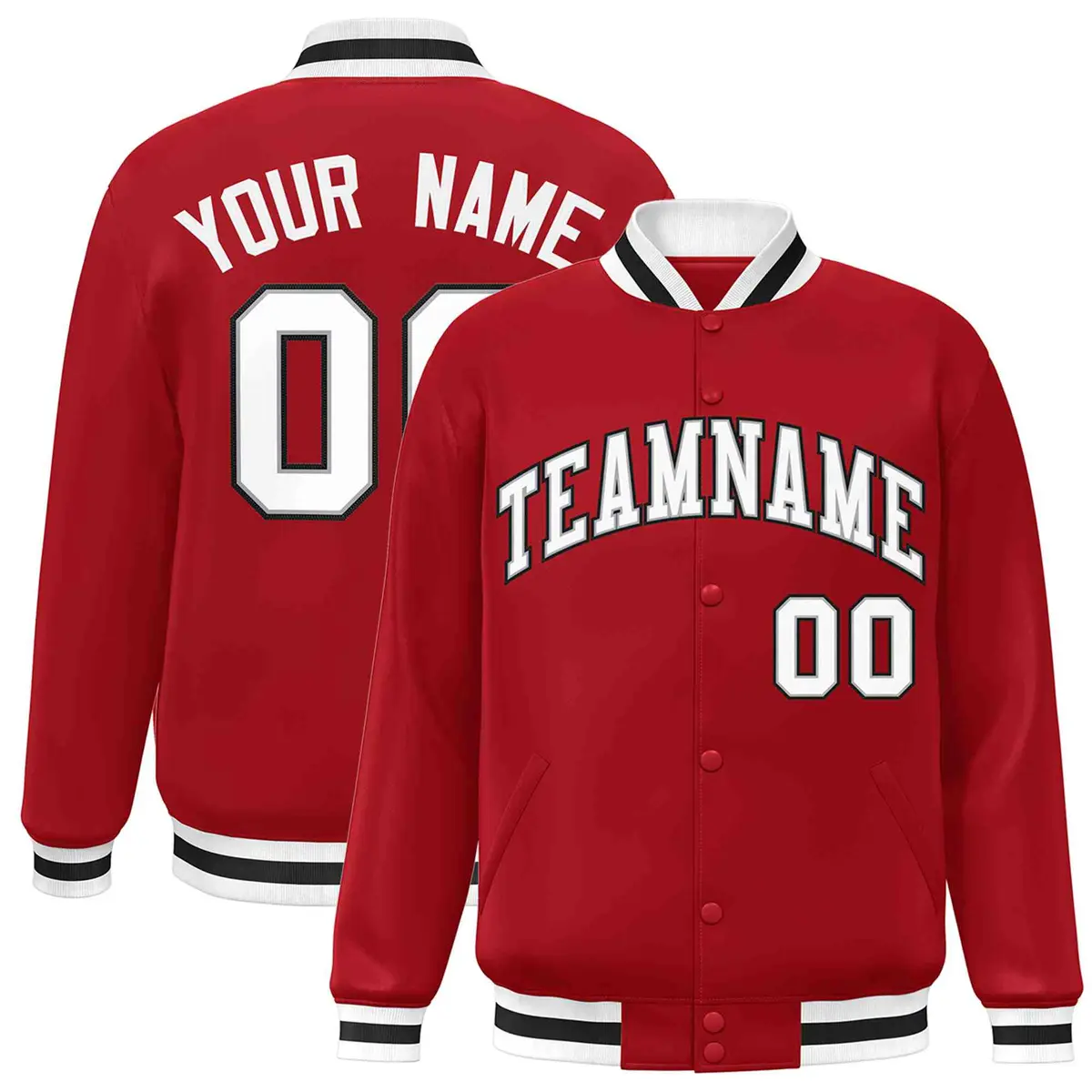 Red White-Gray Classic Varsity Full-Snap Letterman Jacket
