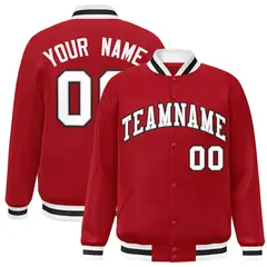 Red White-Gray Classic Varsity Full-Snap Letterman Jacket 1