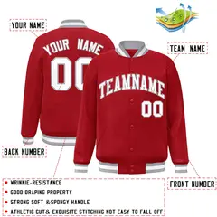 Red White-Gray Classic Varsity Full-Snap Letterman Jacket 2
