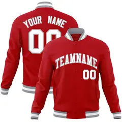 Red White-Gray Classic Varsity Full-Snap Letterman Jacket