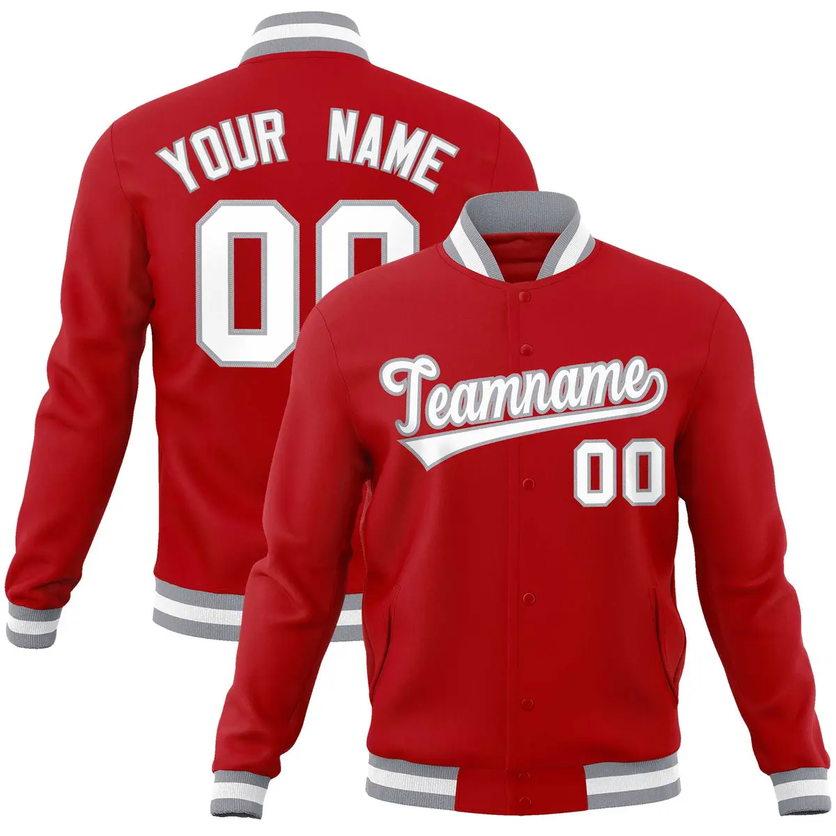 Red White-Gray Classic Varsity Full-Snap Letterman Jacket