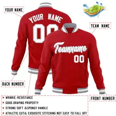 Red White-Gray Classic Varsity Full-Snap Letterman Jacket 4