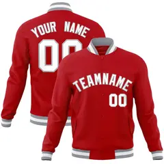 Red White-Gray Classic Varsity Full-Snap Letterman Jacket