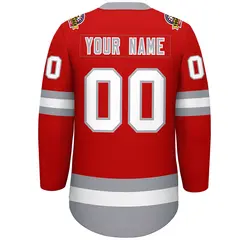 Red White-Gray Lace-Up Neck Hockey Jersey 4