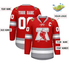 Red White-Gray Lace-Up Neck Hockey Jersey 2