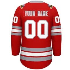 Red White-Gray Lace-Up Neck Hockey Jersey 4