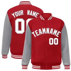 Red White-Gray Raglan Varsity Full-Snap Letterman Jacket 1