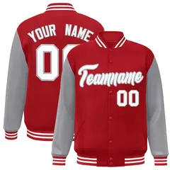 Red White-Gray Raglan Varsity Full-Snap Letterman Jacket 1