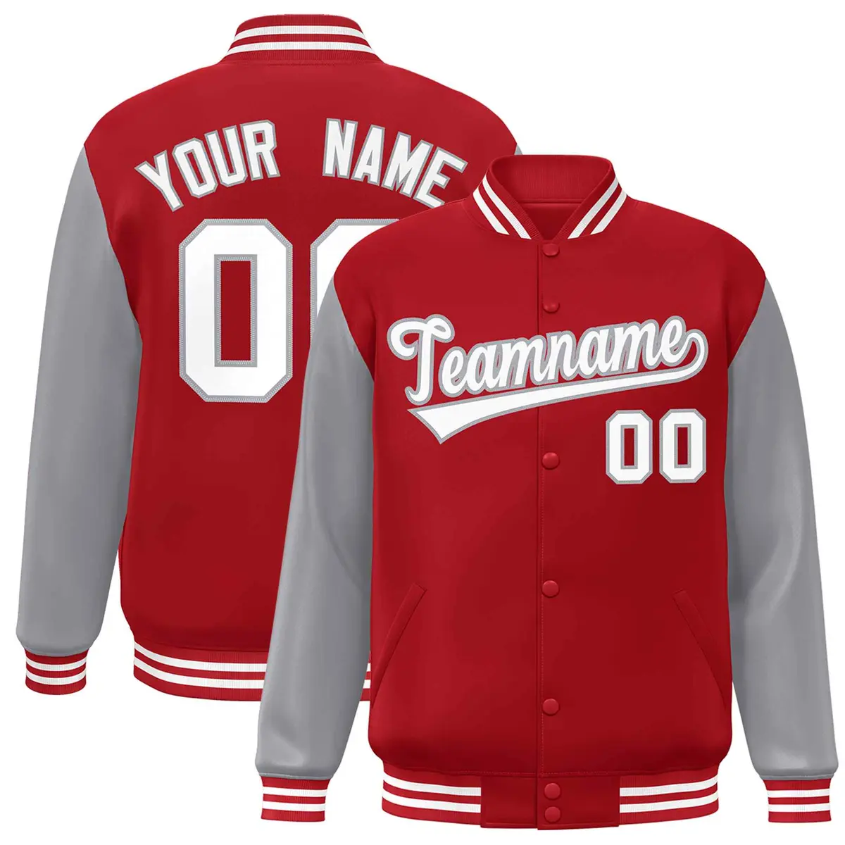 Red White-Gray Raglan Varsity Full-Snap Letterman Jacket