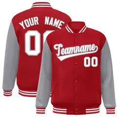 Red White-Gray Raglan Varsity Full-Snap Letterman Jacket 1