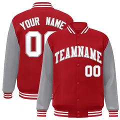 Red White-Gray Raglan Varsity Full-Snap Letterman Jacket 1