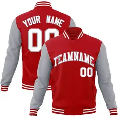 Red White-Gray Raglan Varsity Full-Snap Letterman Jacket