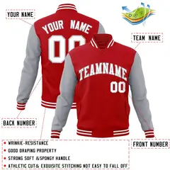 Red White-Gray Raglan Varsity Full-Snap Letterman Jacket 4