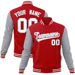 Red White-Gray Raglan Varsity Full-Snap Letterman Jacket 1