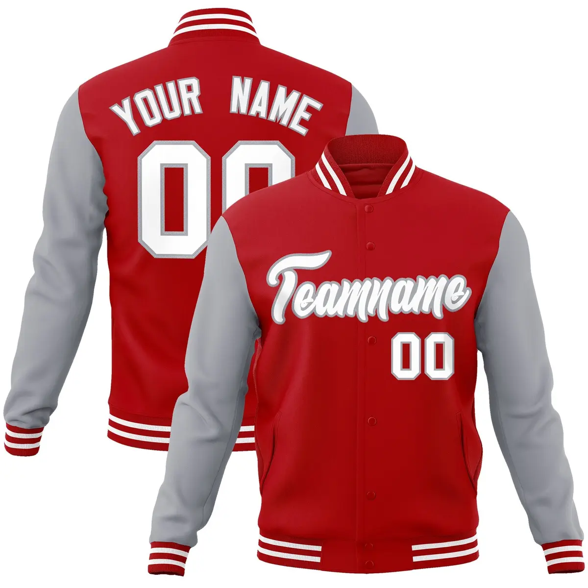 Red White-Gray Raglan Varsity Full-Snap Letterman Jacket