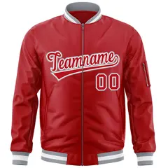 Red White-Gray Varsity Full-Zip Letterman Bomber Jacket 3