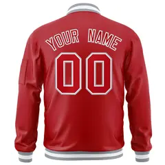 Red White-Gray Varsity Full-Zip Letterman Bomber Jacket 4