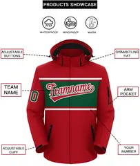 Red White-Green Color Block Hooded Outdoor Waterproof Jacket 2