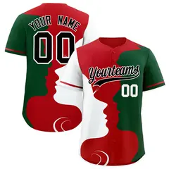 Red White Green Valentine's Day Couple Silhouettes Baseball Jersey 1