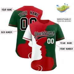 Red White Green Valentine's Day Couple Silhouettes Baseball Jersey 3