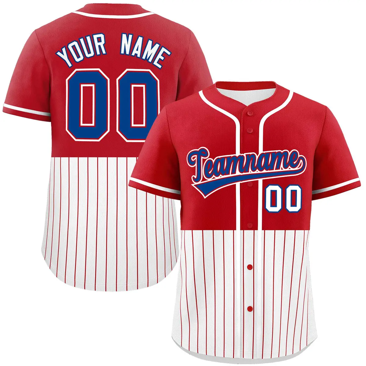 Red White Half Stripe Authentic Baseball Jersey