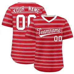 Red White Horizontal Stripe Pullover Baseball Jersey 1