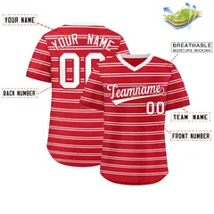 Red White Horizontal Stripe Pullover Baseball Jersey 2