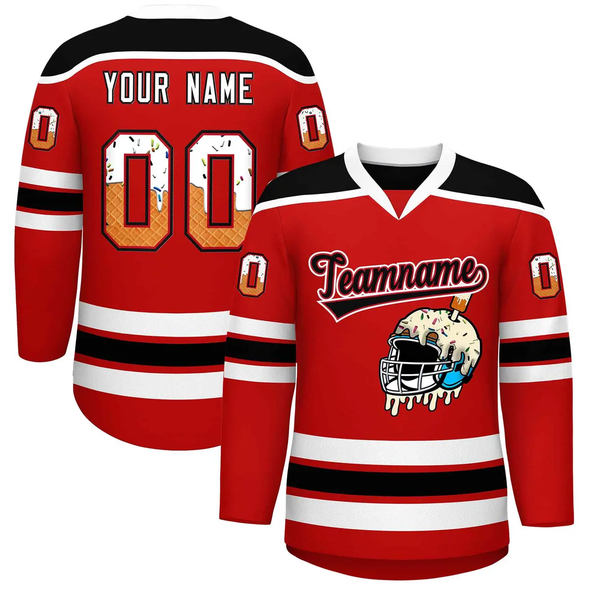 Red White Ice Cream Helmet Pattern Hockey Jersey