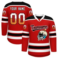 Red White Ice Cream Helmet Pattern Hockey Jersey