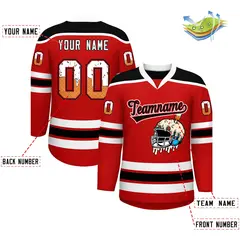 Red White Ice Cream Helmet Pattern Hockey Jersey 2