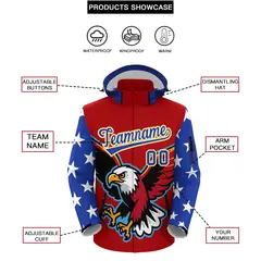 Red White Independence Day American Flag Waterproof Jacket 2