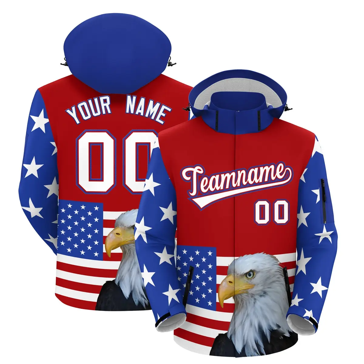 Red White Independence Day American Flag Waterproof Jacket