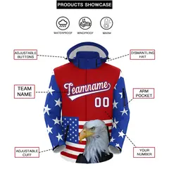 Red White Independence Day American Flag Waterproof Jacket 2