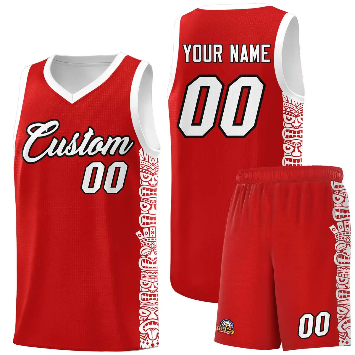 Red White Indians Pattern Basketball Uniform Jersey