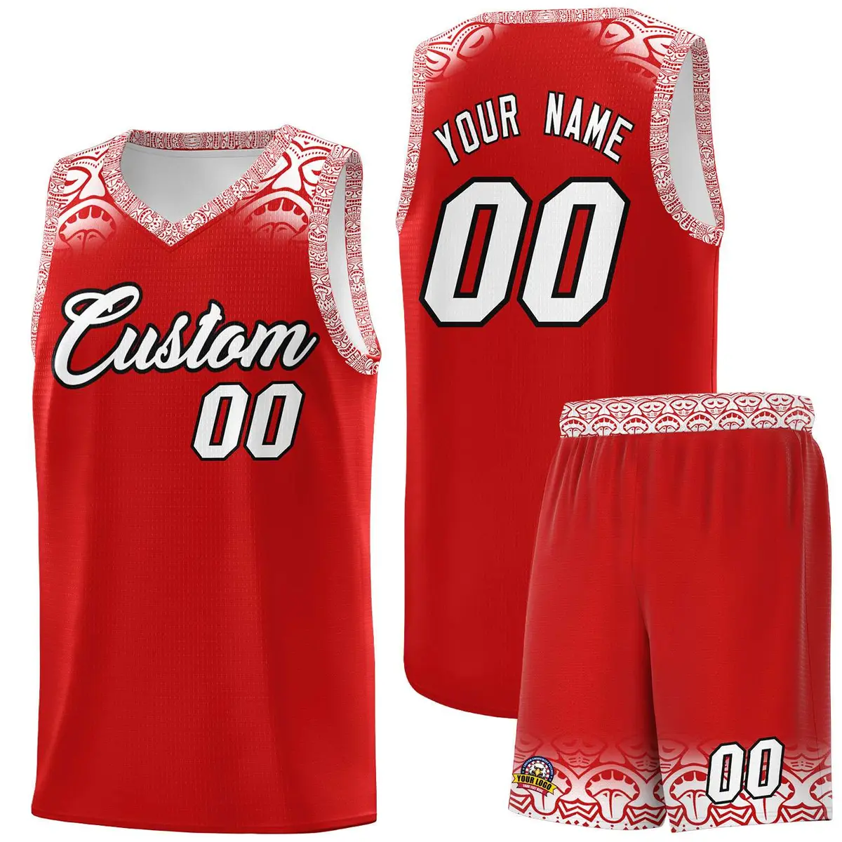 Red White Indians Print Sports Uniform Basketball Jersey