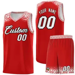 Red White Indians Print Sports Uniform Basketball Jersey