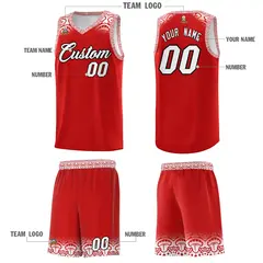 Red White Indians Print Sports Uniform Basketball Jersey 5