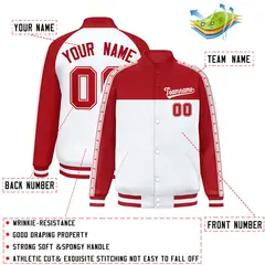 Red White K-Ribbon Raglan Varsity Full-Snap Color Block Letterman Jacket 2
