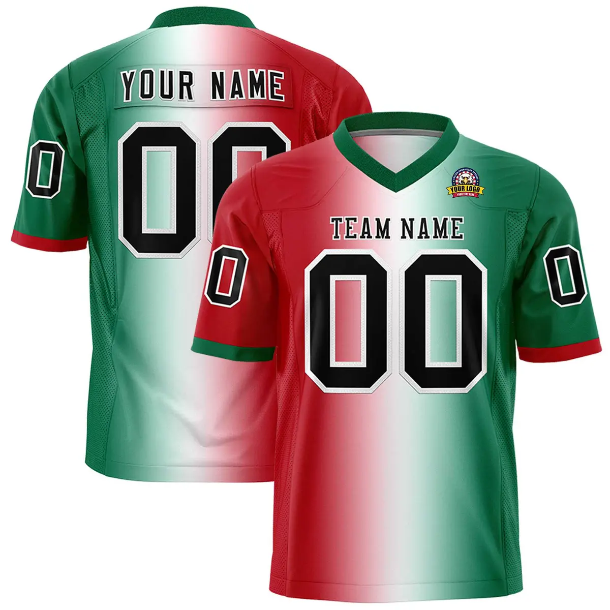 Red White-Kelly Green Gradient Football Jersey