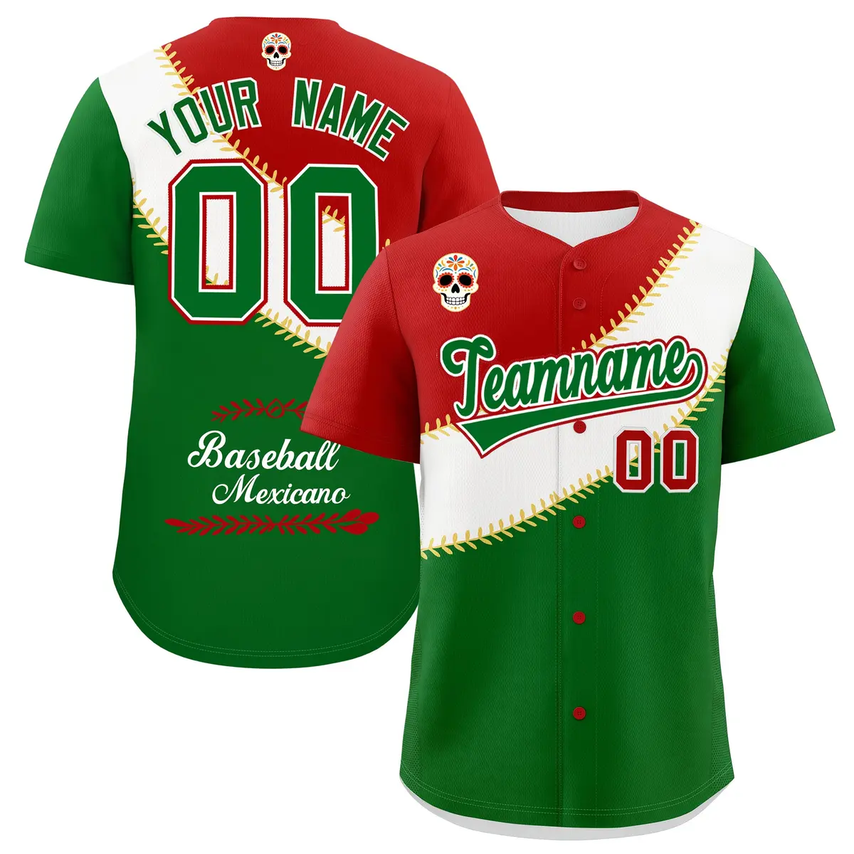 Red White Kelly Green Graffiti Mexican Style Baseball Jersey