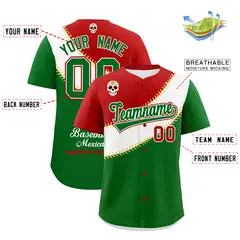 Red White Kelly Green Graffiti Mexican Style Baseball Jersey 3