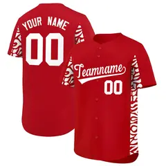 Red White Leopard Graffiti Side Design Baseball Jersey 1