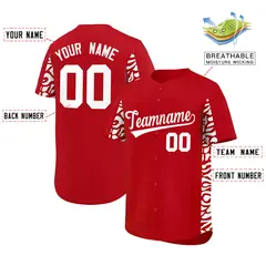 Red White Leopard Graffiti Side Design Baseball Jersey 2