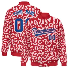 Red White Leopard Graffiti Varsity Letterman Jacket 1