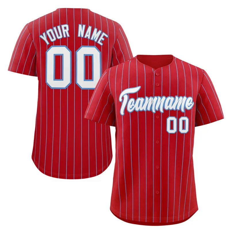 Red White-Light Blue Stripe Baseball Jersey